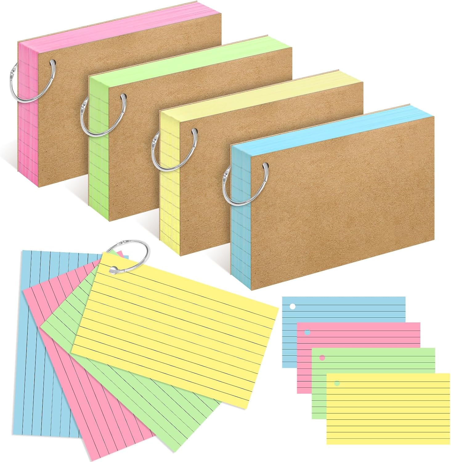 200 Colored Index Cards 4x6 Inch - Ruled Flash Cards For Study Notes, Office, School (5 Colors, 40 Sheets Each)