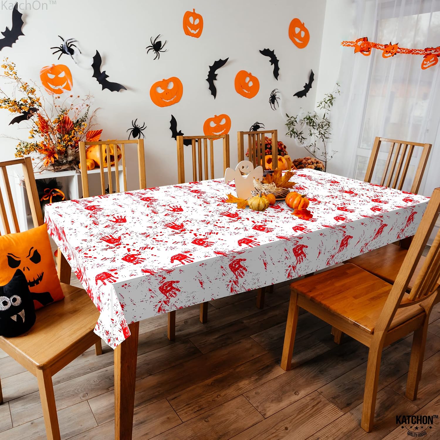 KatchOn, Bloody Cloth - Pack of 3, Large 54x72 Inch | Tablecloth Plastic, Zombie Red Bloody Handprint Tablecloth | Cover for Decorations