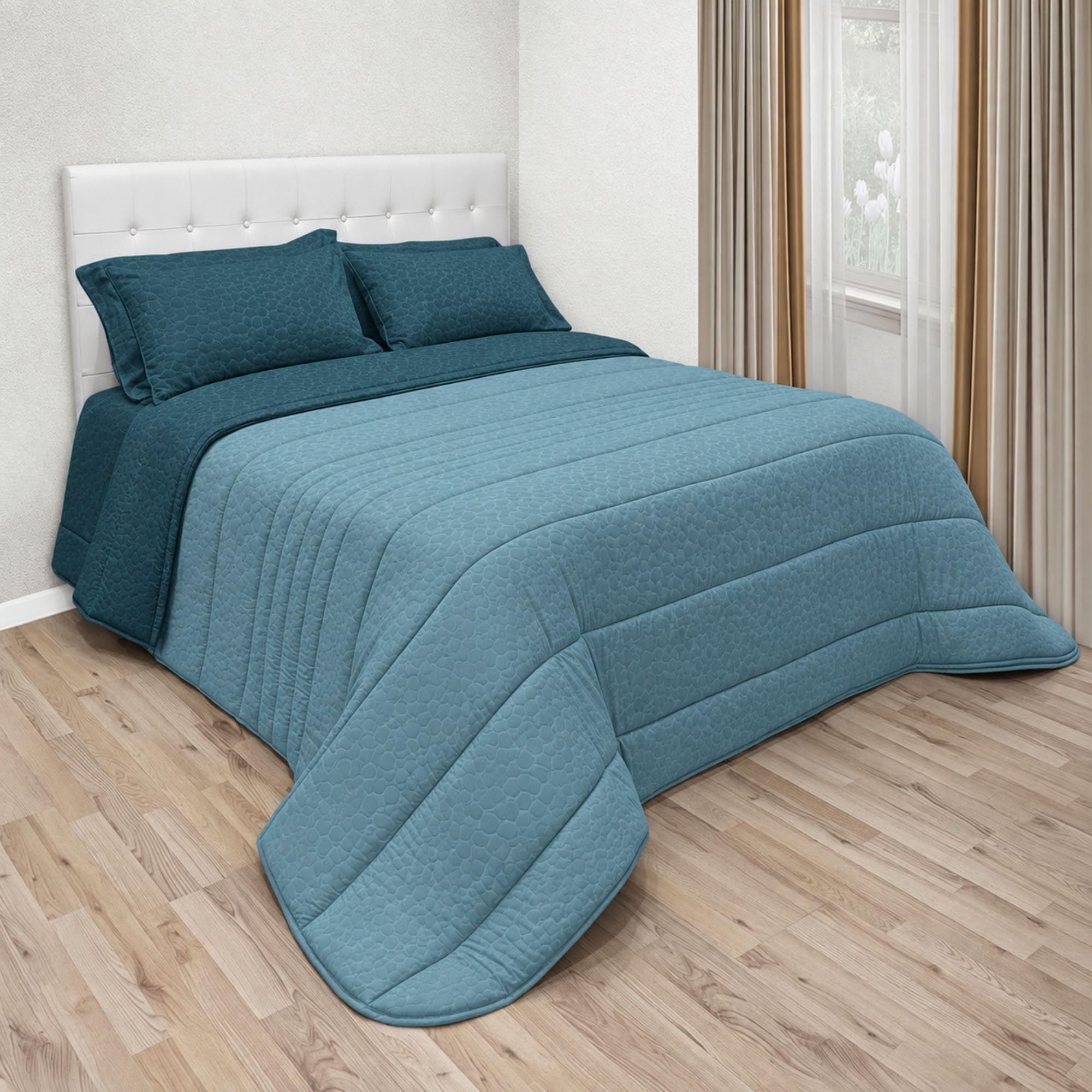 NARCISO Piumone Matrimoniale Invernale Design Double Face, Trapunta Invernale Matrimoniale Copriletto Caldo da 380gr/m² Made in Italy in Morbida Microfibra (Ottanio/Azzurro Polvere)