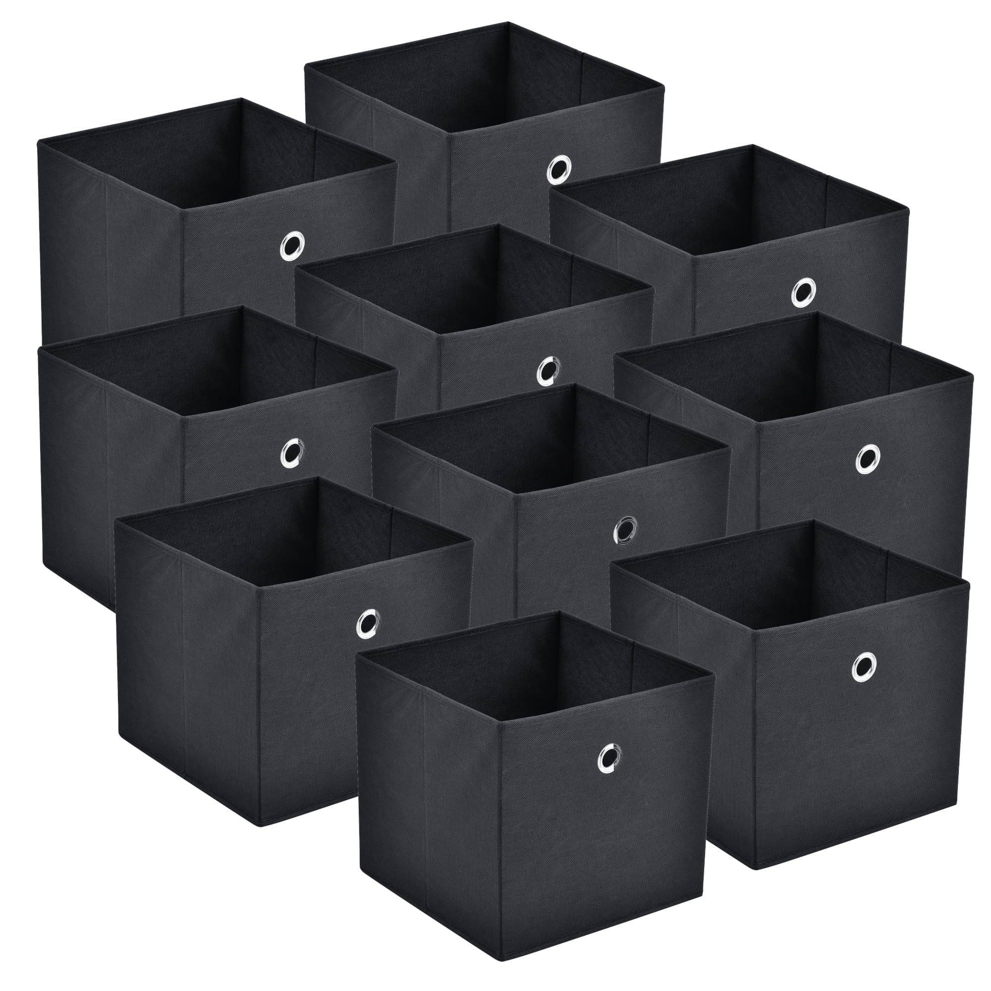 [en.casa] Set de 10 x Caja de almacenamiento plegable 28x30x30cm Juego de 10 Cajas Almacenaje Organizadoras con Asa Contenedores para Ropa o Juguetes Negro