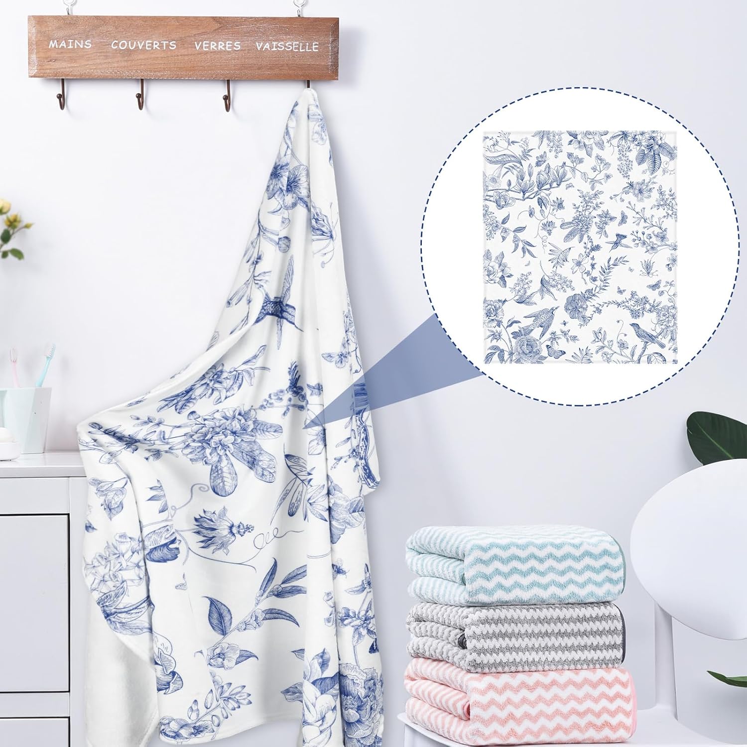 Blue White Flower Blanket Butterfly Soft Throw Blanket Country French 60"x50" Blanket Washable for Spring Summer Fall Party - Image 7