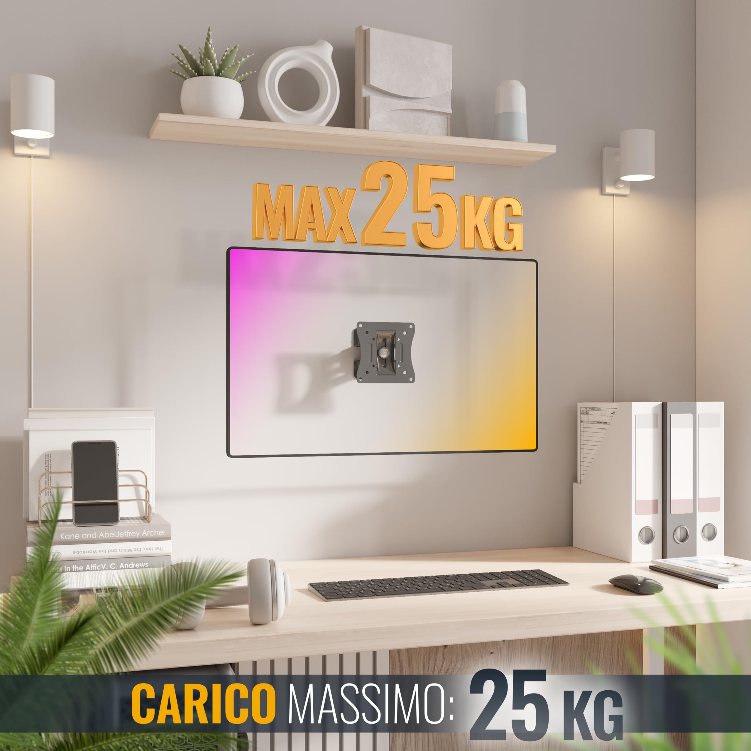 RICOO S0711 Supporto monitor da parete Staffa schermo 13-34 pollici per 13 34 pollici girevole inclinabile fino a 25 kg max VESA 100x100