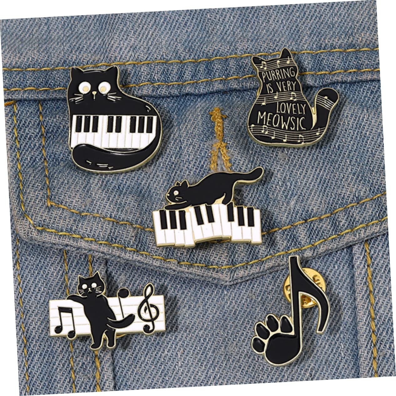 BESPORTBLE 5 Set Spilla Corpetto Spilla Con Animali Carino Vestiario Decorativa Spille Distintive Natale Divertente Perni Musicali Kawaii Lega Black 5 Pezzi*5