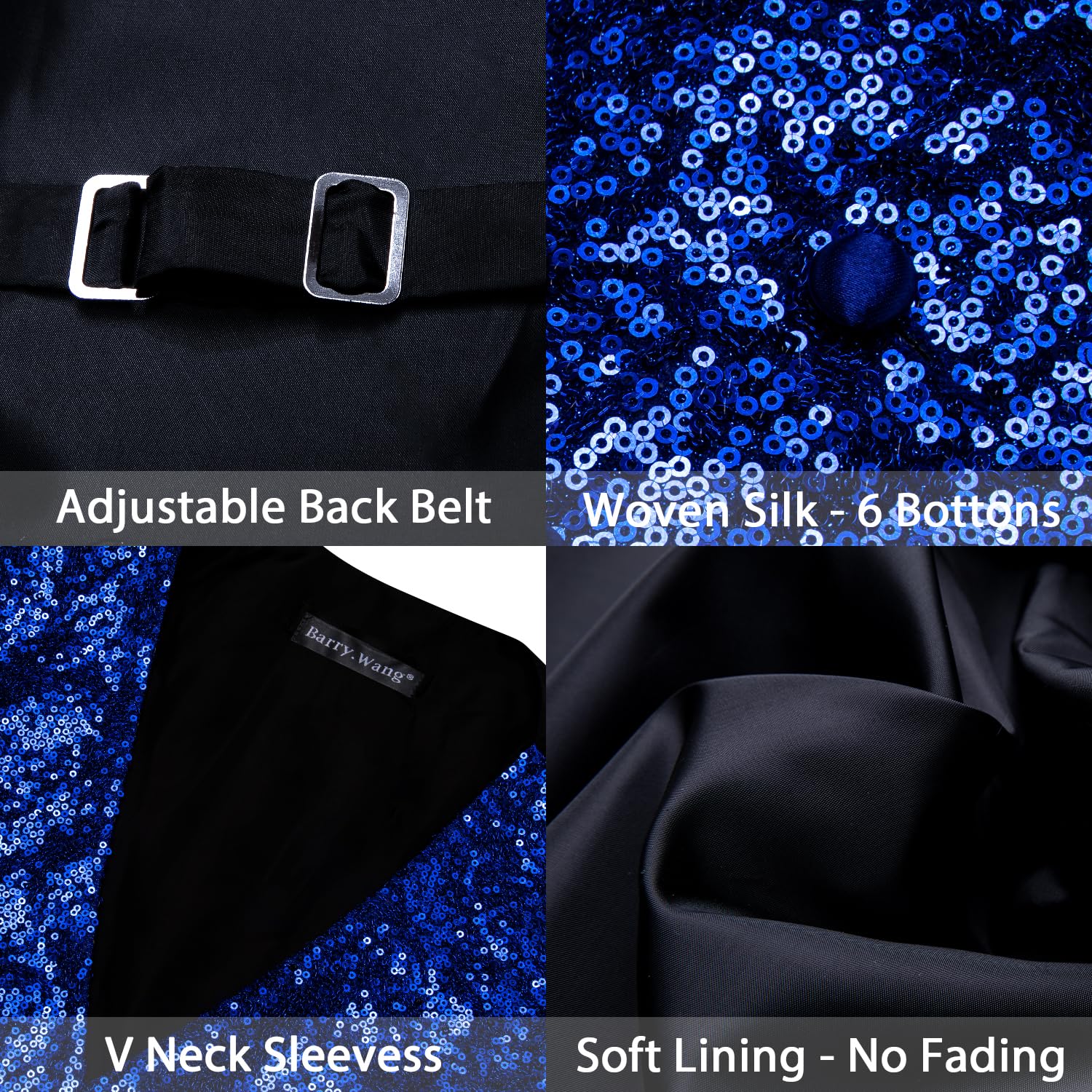 Barry.Wang Set gilet da uomo con paillettes con scollo a V, gilet lucido con papillon, per feste di fine anno, smoking, matrimonio, abito da uomo, taglie S-3XL