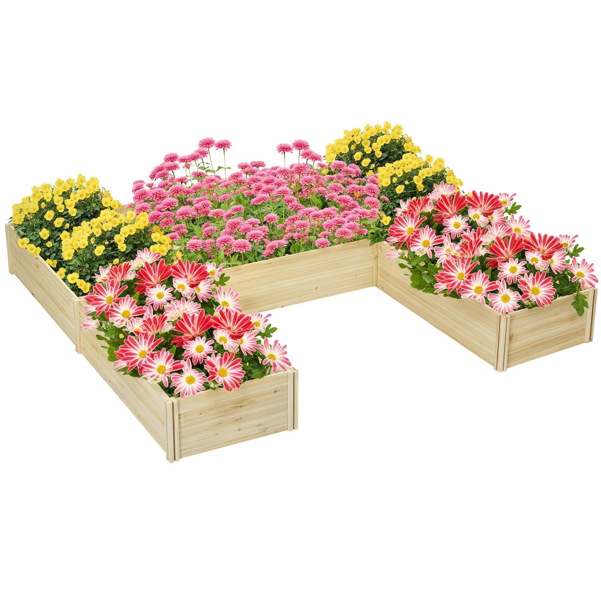 Outsunny Lot de 5 jardinières, Dim. 230L x 230l x 28H cm, Bois Naturel | Jardinières Convertibles Extérieur en Bois pré-huilé