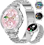 FITFLEX Diamond Smart Watch for Women, 1.32" HD Smartwatch Women with Bluetooth Call Notification, IP67 Waterproof Fitness Watch with Sports Tracking/Sleep Monitor for Android iOS, Silver