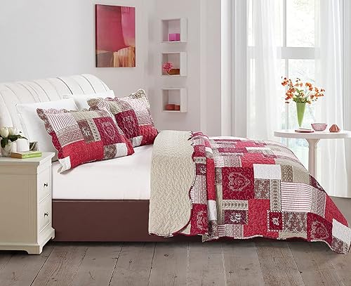 Miniatura 254 de Brilliant Sunshine Juego de edredón de 3 piezas con 2 fundas de almohada, diseño de corazón gris, diseño floral y de encaje, colcha reversible