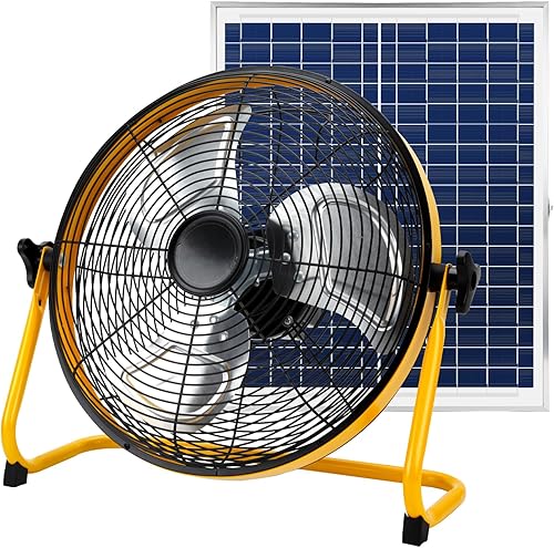 16 Inch Portable Rechargeable Solar FloorTable Fan, Air Circulation Fan Powered by Solar Panel and AC Charger Dual Input for Indoor Household,