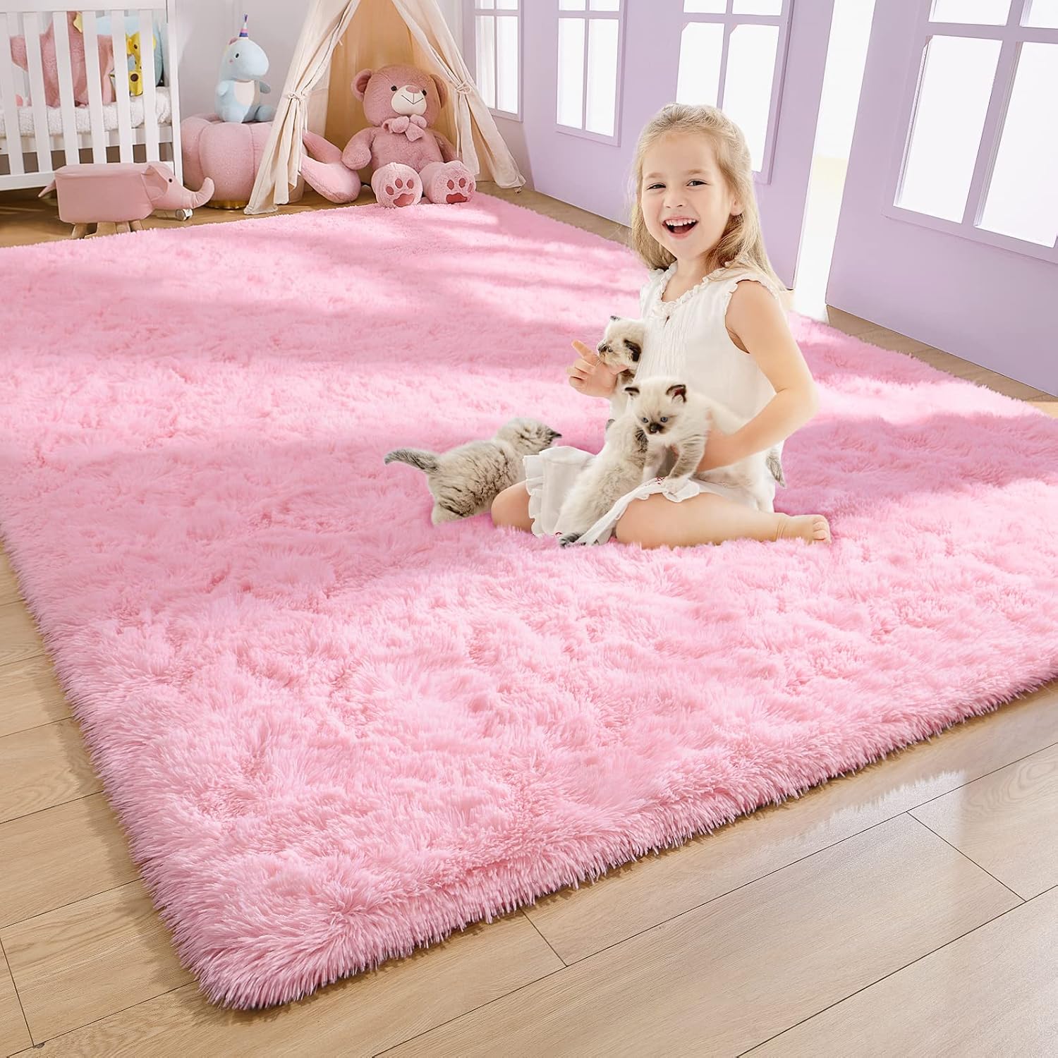AROGAN Fluffy Pink Rugs for Bedroom Living Room, Shag Dorm Area Rug, 3x5 Ft