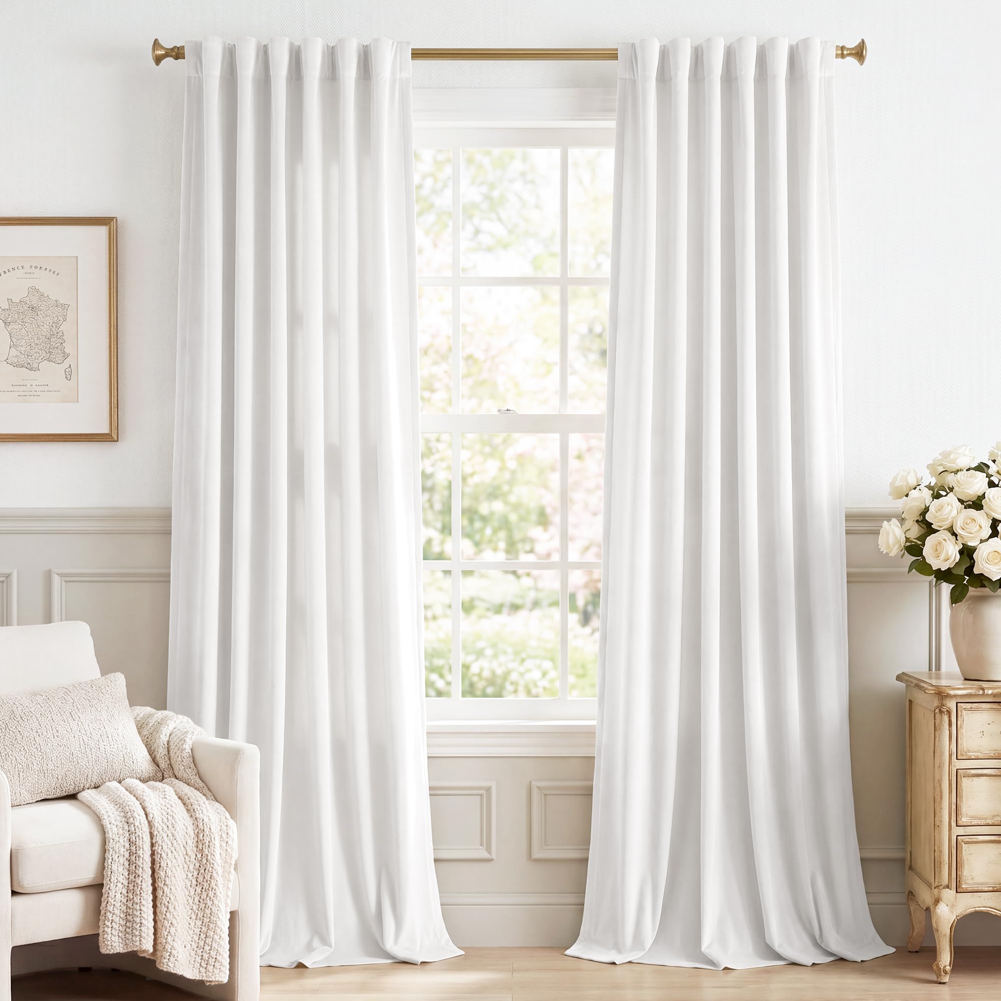 StangH Bleach White Velvet Curtains 120 inches Long, Extra Long Back Tab High Ceiling Light Dimming Drapes for Living Dining Room Backdrops, W52 x L120, 2 Panels — image 1