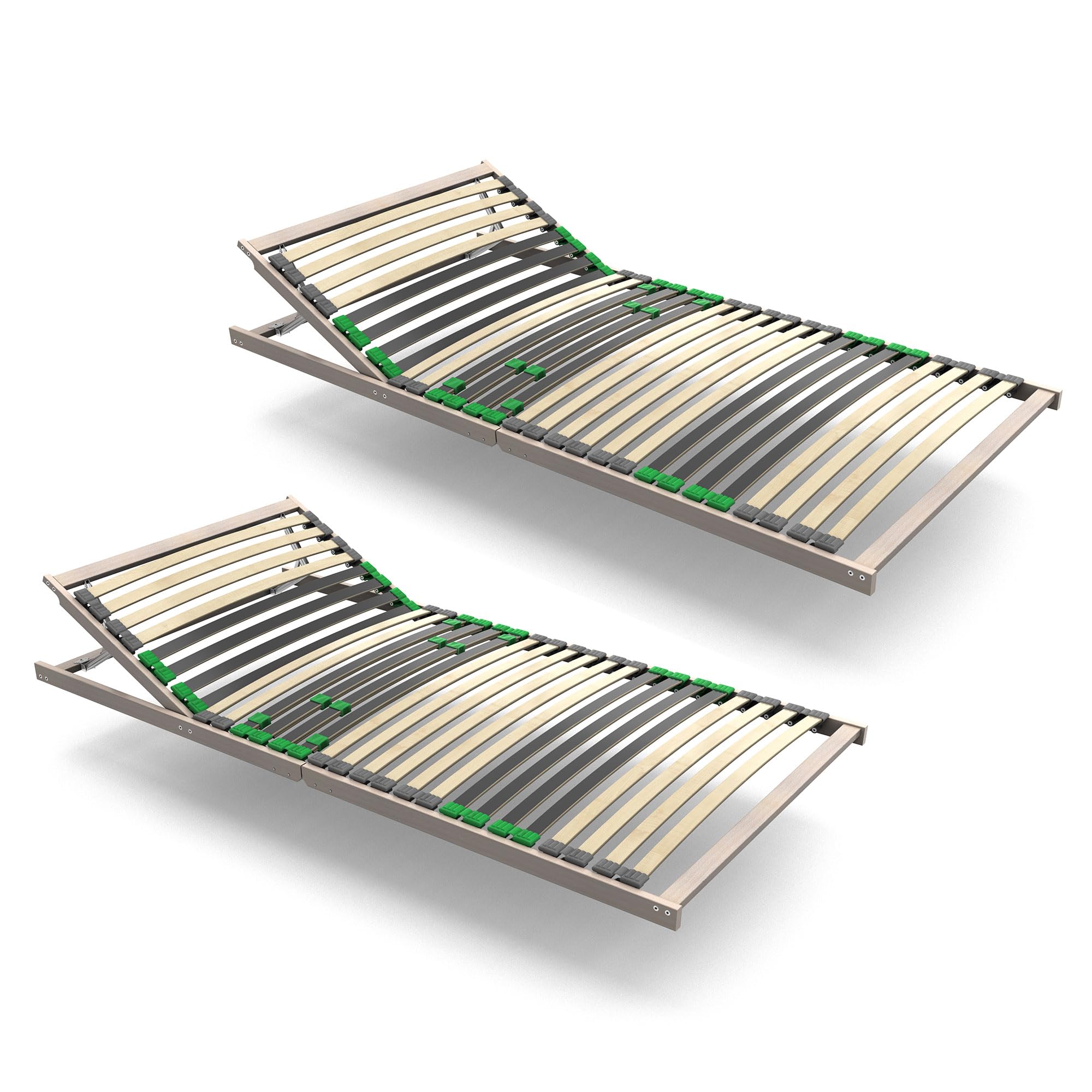 FlexStar 7-Zonen Lattenrost 2er Set 90x200 – Kopfteil verstellbar - auch für Bettgröße 180x200 - Klappbar fertig montiert - 28 Birke -Federleisten - Für alle Matratzen - Bettrost stabil - Vormontiert