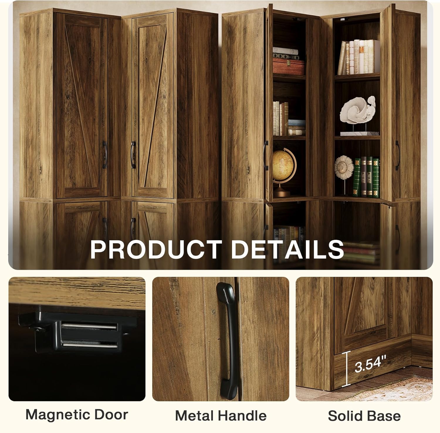 Tribesigns Corner Pantry Cabinet, 67" Tall Kitchen Pantry with Doors and 5-Tier Storage Shelves, Farmhouse Wooden Corner Bar Cabinet for Home, Living Room, Bar, Kitchen, Rustic Brown