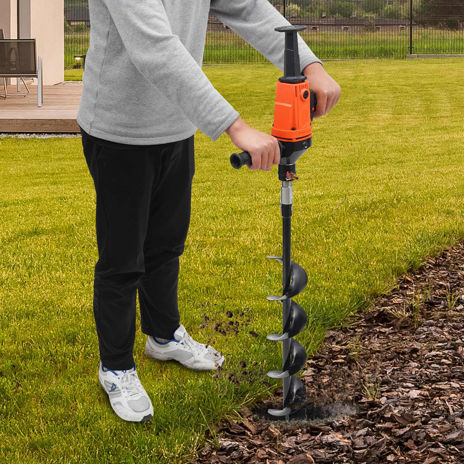 Taladro eléctrico de tierra eléctrico enchufable para pozos de tierra, para jardín, 120 mm, con potencia de 1,9 kW para jardín, agricultura
