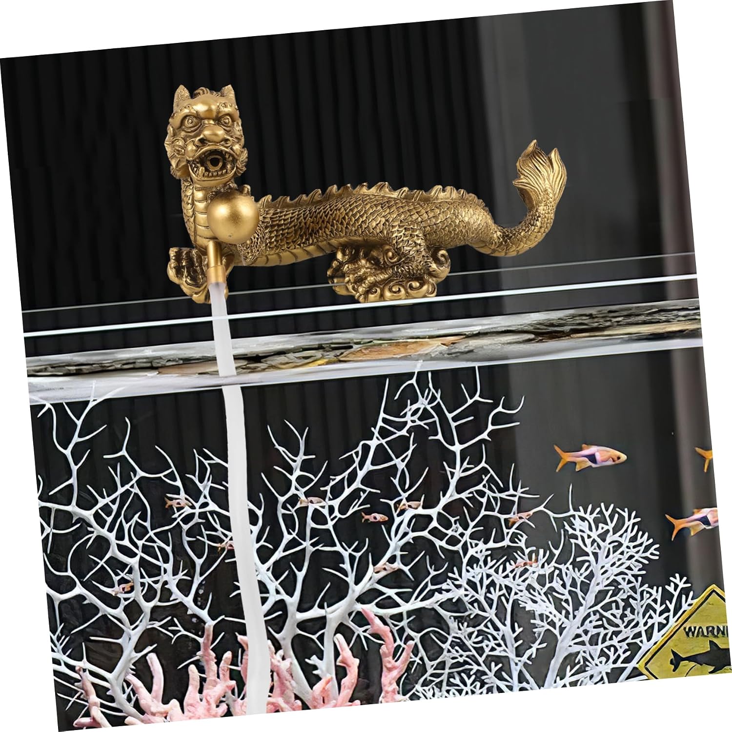 ORFOFE Golden Dragon Water Play Ornament Dragon Head Fountain Decor for Fish Tank