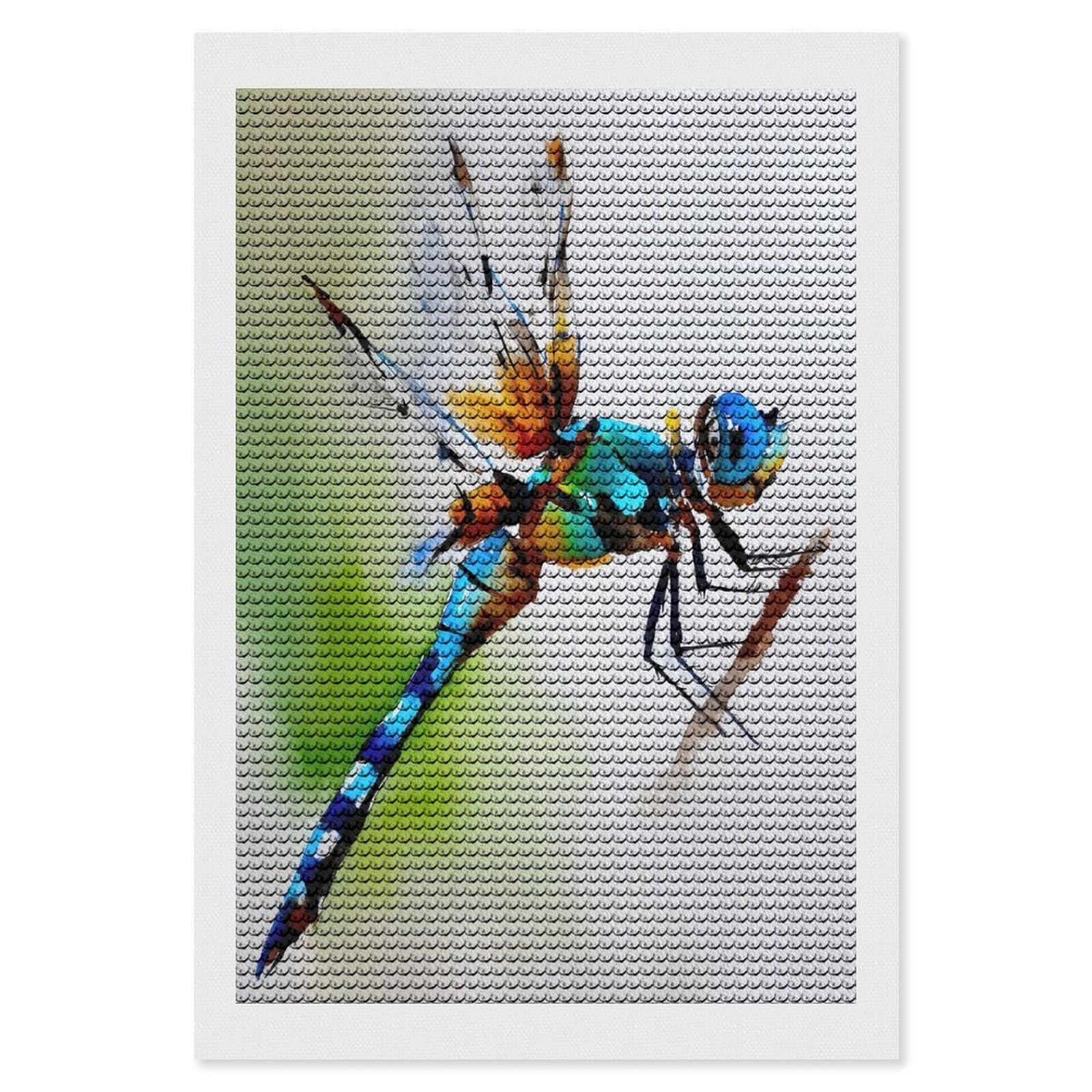 Junmoney Watercolor Dragonfly on Branch DIY Diamond Art Canvas Kit 8"x12", Relaxing DIY, Sparkling Crystal Beads, Vintage Style Decor, Holiday Gift Idea
