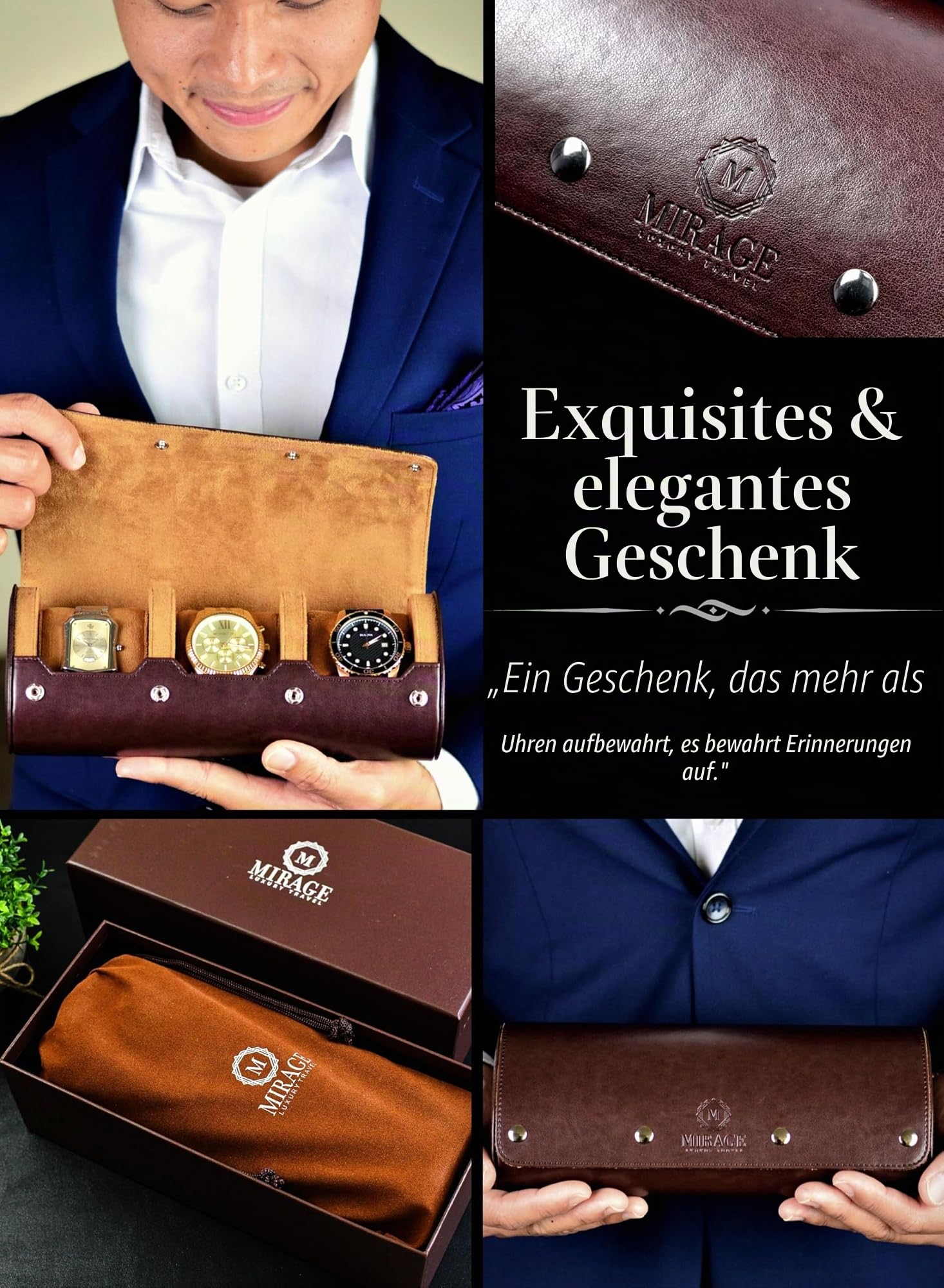 Uhrenetui für Herren – Uhrenrolle, Reiseetui – Aufbewahrungs-Organizer und Display – Mirage Uhrenrollen-Etui