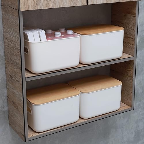 Vista 28 de Citylife - 2 contenedores de almacenamiento de plástico con tapas de bambú para organizar cajas de almacenamiento apilables con asa, 10.23 x 7.08 x