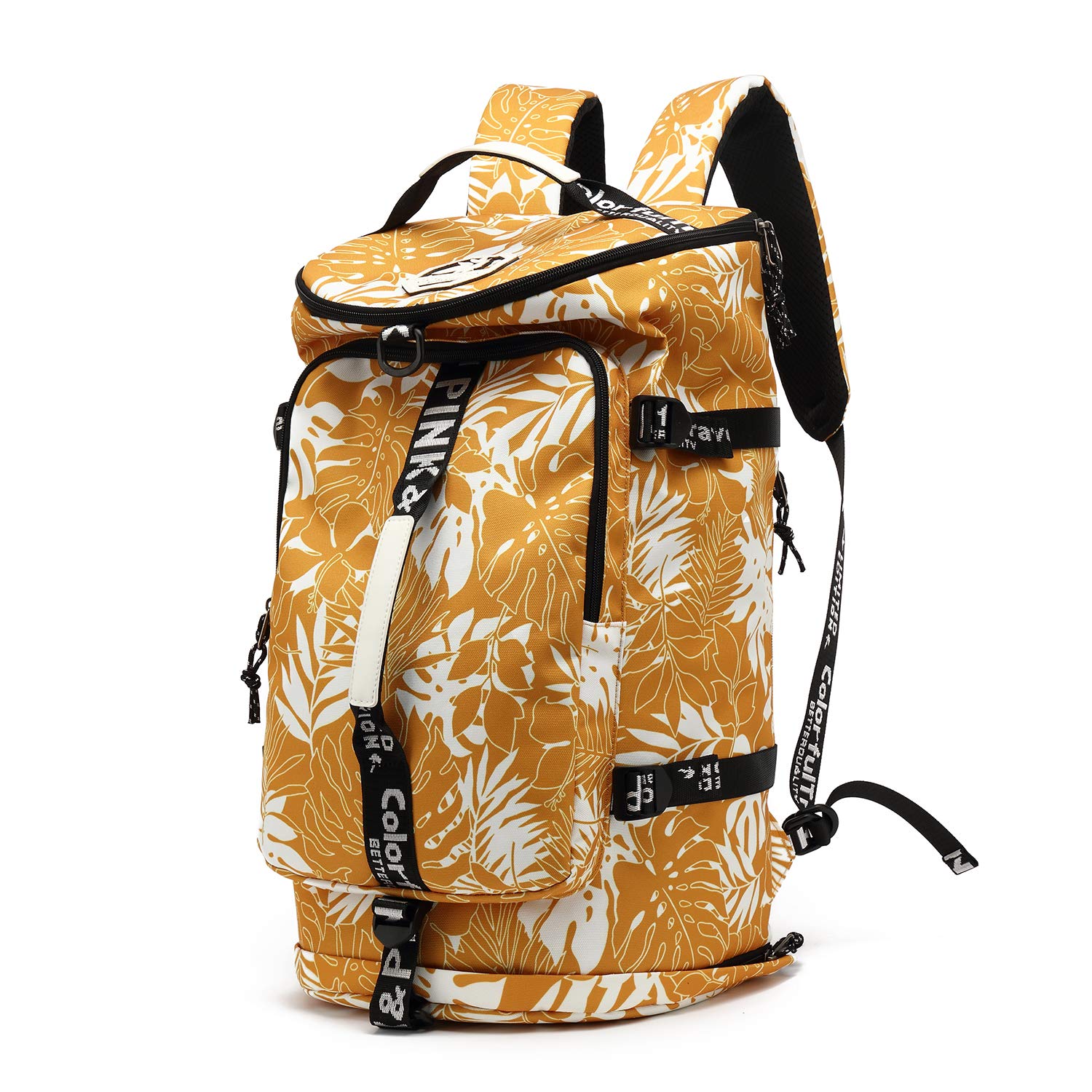 Gym Duffle Bag Backpack 4-Way Waterproof with Shoes Compartment for travel Sport Hiking laptop (Mustard yellow)