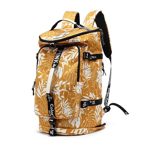 Gym Duffle Bag Backpack 4-Way Waterproof with Shoes Compartment for travel Sport Hiking laptop (Mustard yellow)