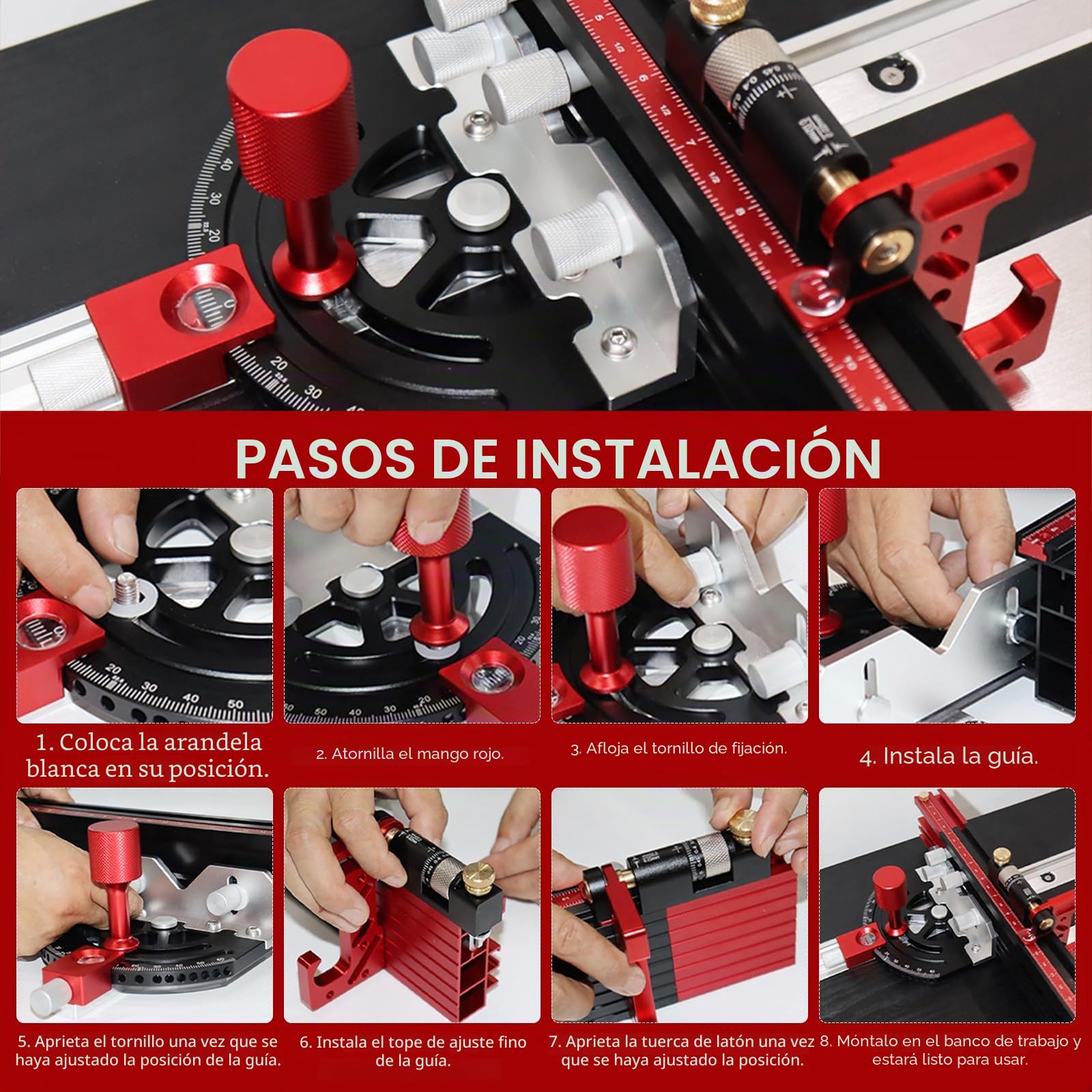 Tope de inglete para sierra de mesa, ajustable de -60° a +60°, con microajuste y parada rápida, barra extensible de 89 cm, compatible con ranura en T de 3/8" x 3/4" para sierra de mesa, sierra de