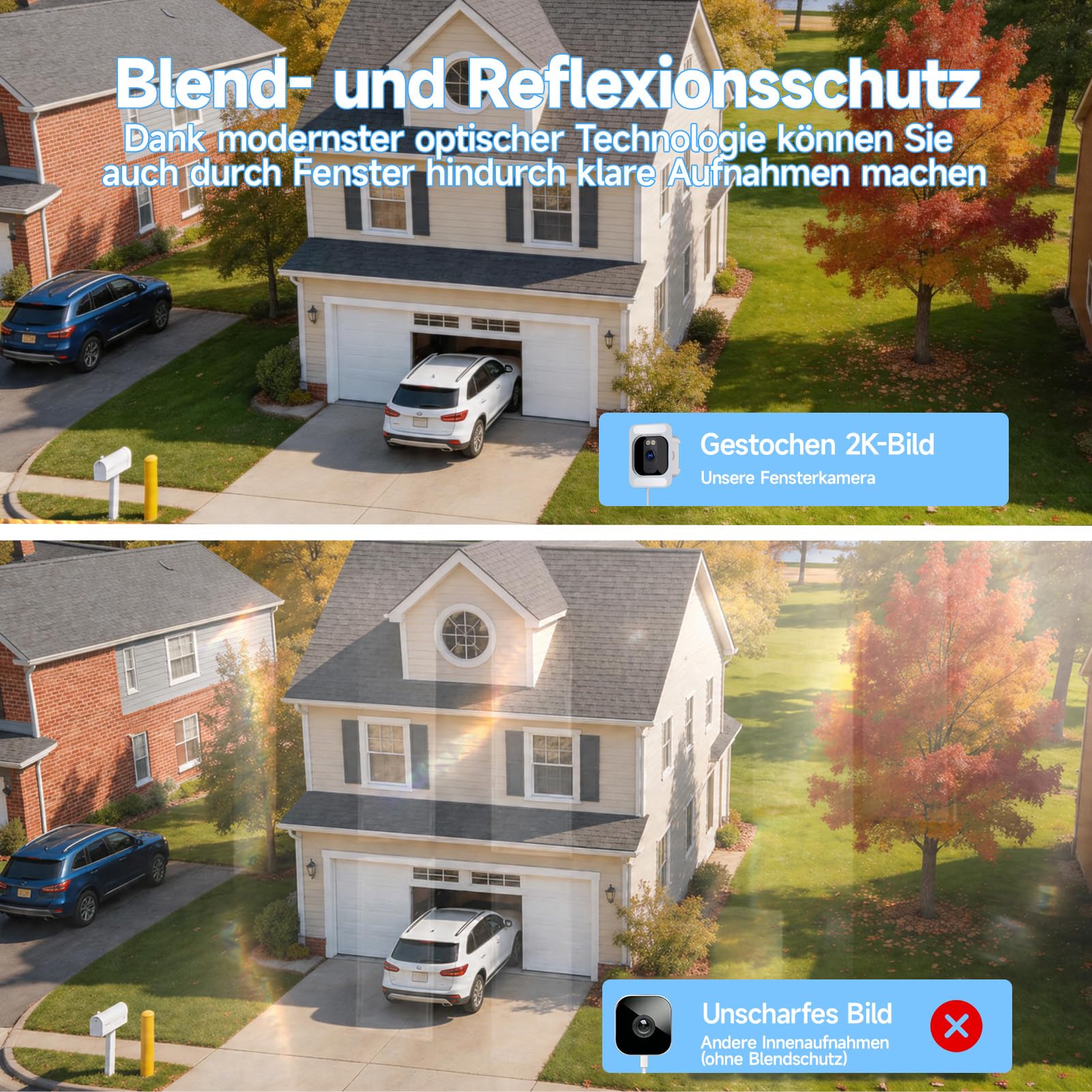 fanxiang 3MP 2K HD Fenster Kamera, WiFi & Bluetooth Überwachungskamera | Innen, Farb-Nachtsicht, 24/7-Aufnahme, Bewegungsmelder, Zwei-Wege Audio, Live Übertragung Handy, RTSP/ONVIF Unterstützung