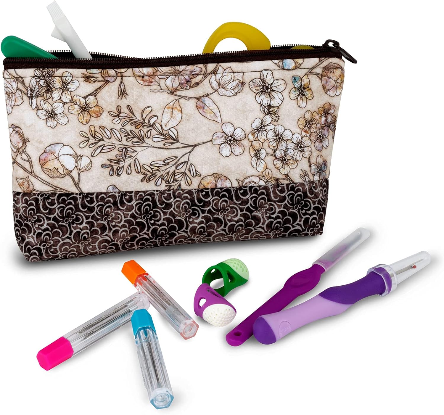 Dritz Medium Sewing Basket with Zippered Case, Neutral Floral