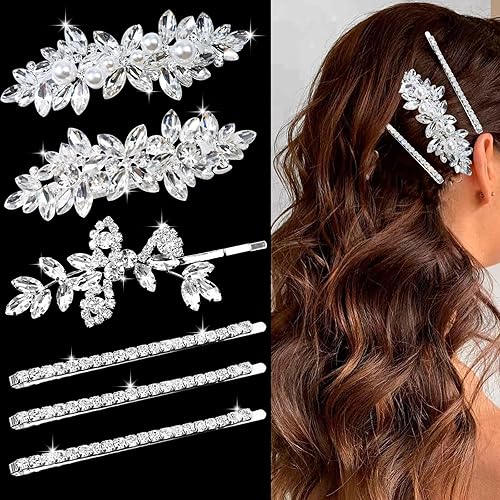 Miniatura 7 de 3 pinzas para el pelo nupcial con diamantes de imitación, horquillas de cristal, horquilla plateada, pasador de joyería para novias, damas de honor,