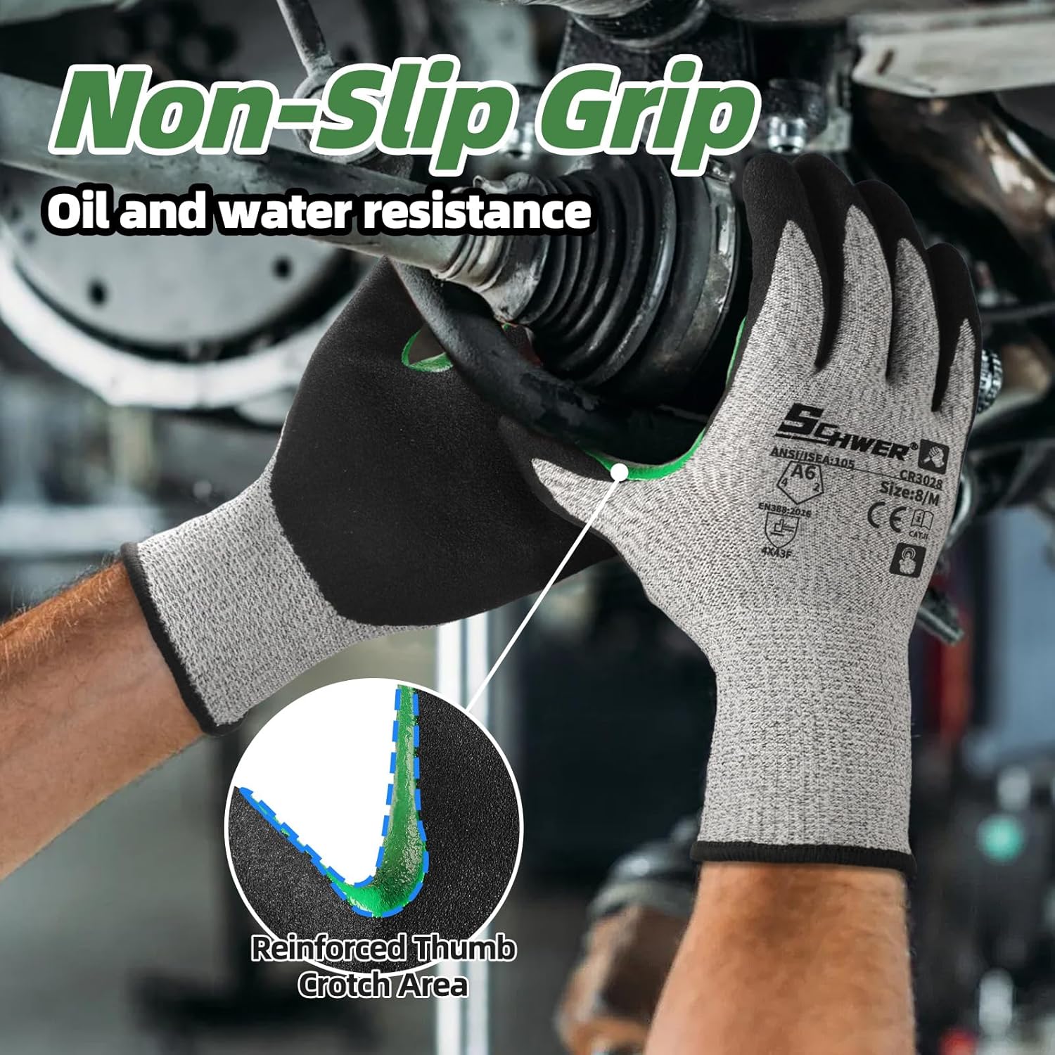 12 Pairs ANSI A6 Cut Resistant Work Gloves, Cut Proof Gloves with Sandy Nitrile Coating, Reinforced Thumb Work Gloves Used for Metal Fabrication, WoodWorking, Construction, Non Slip, Durable, S,CR3028