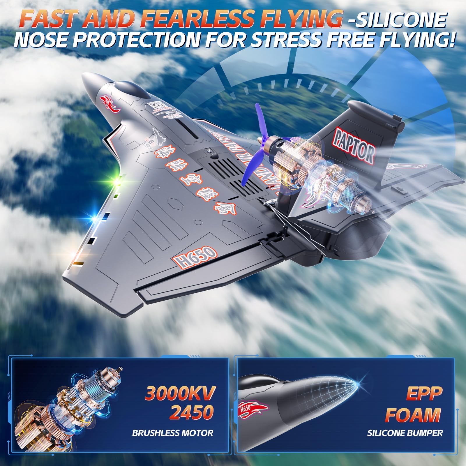 Rumdout 6CH Amphibious RC Plane for Water, Land & Air, Remote Control Airplane Flying Boat Toys,2.4GHz 6-axis Gyro Stabilizer RTF Glider Aircraft Jet (Black)