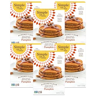 Simple Mills Almond Flour Pancake & Waffle Mix, Pumpkin - Gluten Free, Plant Based, Paleo Friendly, Breakfast 10.7 Ounce Pack of 6