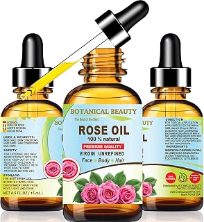 Botanical Beauty Rose Oil Rosa Damascena 100% Natural 0.5 Fl oz - 15 ml Rose Essential Oil for FACE, Skin, Body, Hair, Nails Beauty Oil, Skin Moisturizer Oil, Nourishing Oil, Perfume, Soap Making