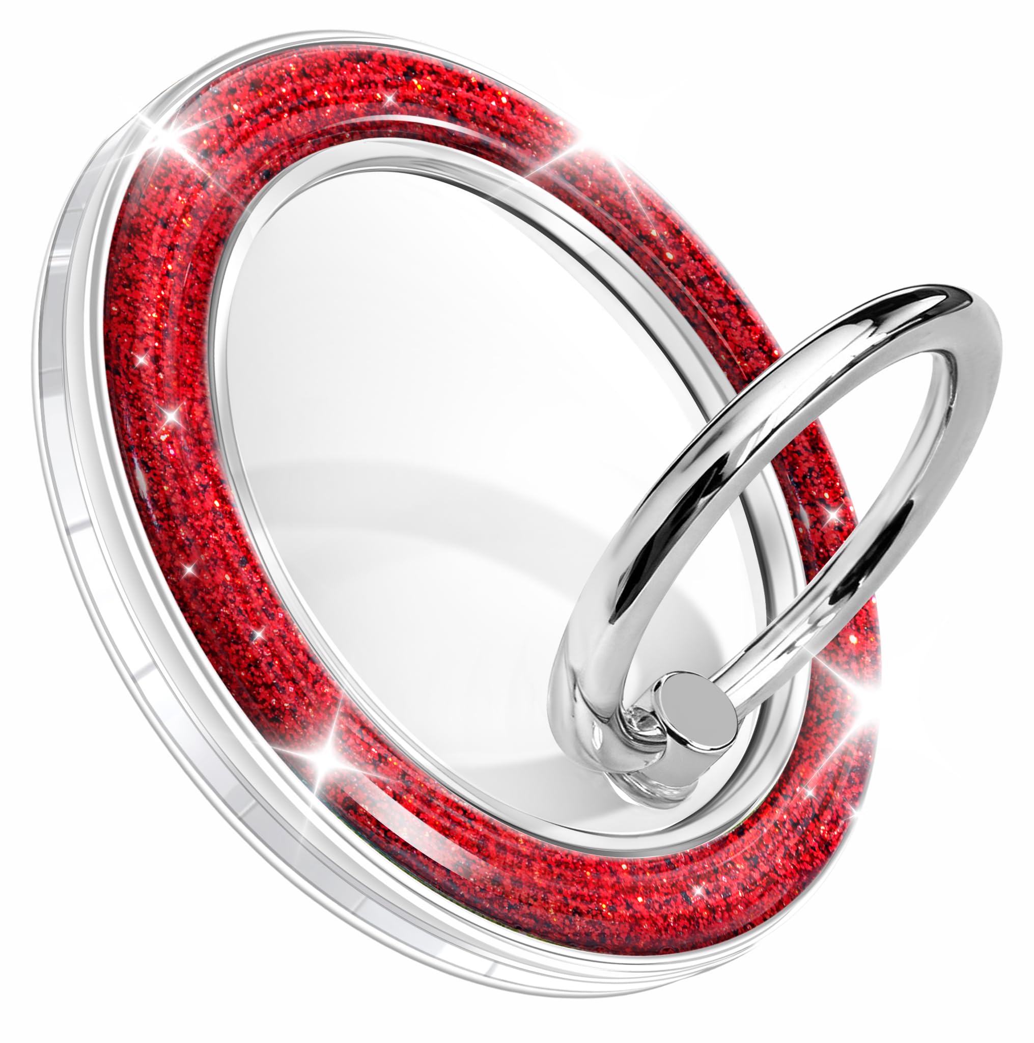 Photo 1 of FEJXUJC Magnetic Phone Ring Holder for MagSafe,360 Degree Rotation Magnet Cell Phone Grip Glitter Design Stand Finger Ring Kickstand for Smartphone - Red