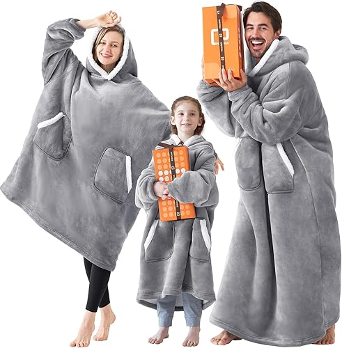 EHEYCIGA Manta con capucha para mujeres hombres y niños reversible ultra suave mullida cálida sudadera con capucha Gris