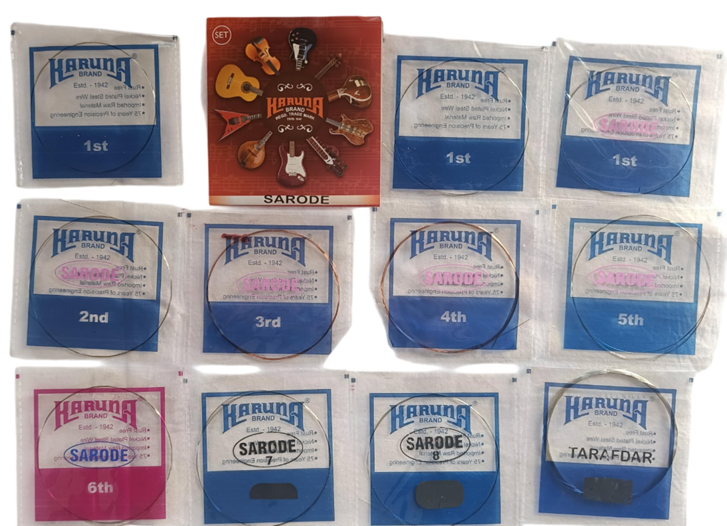 BHAVICREATION Karuna Sarode Complete Strings Set with Sympathetic Tarafdar 11 String | Indian Classical Sarod Strings Set for Professional Use | Musical Instrument Parts and Accessories - Image 4 thumbnail