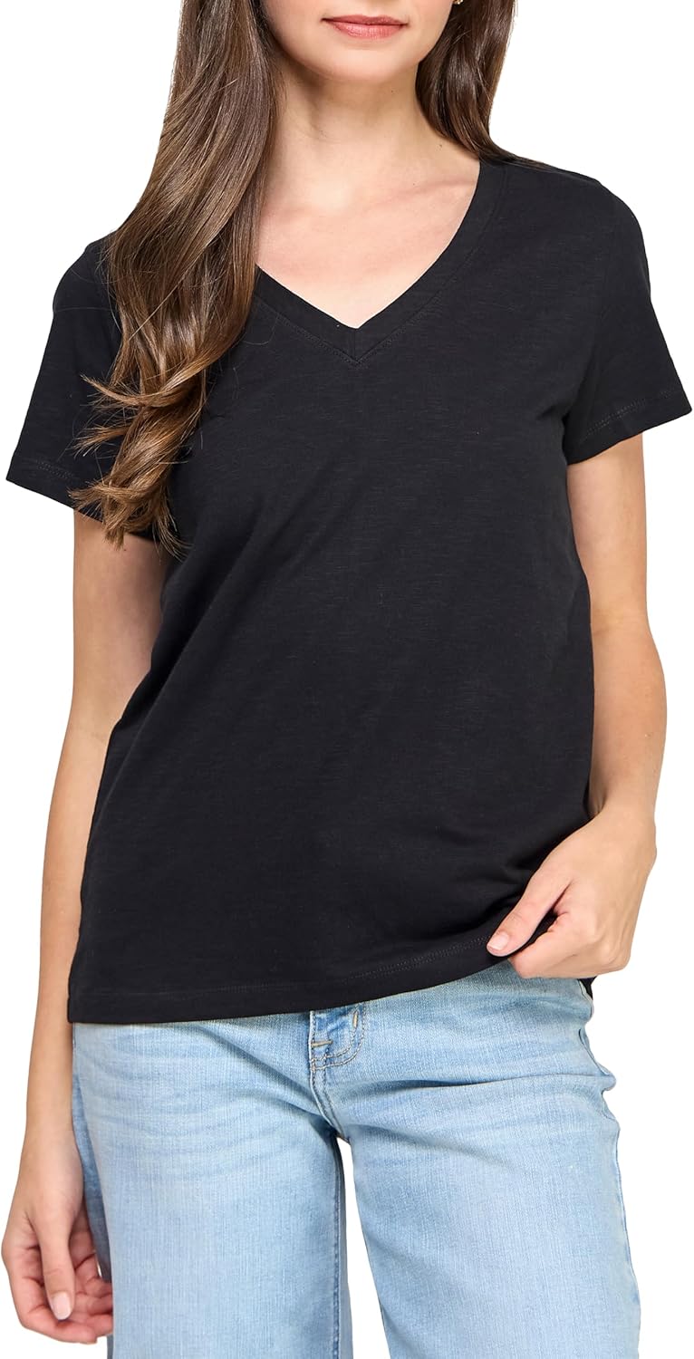 GREEN VOYAGE Women's GOTS Certified 100% Organic Cotton Slub V-Neck T Shirt Short Sleeve Tee Tops - Image 2