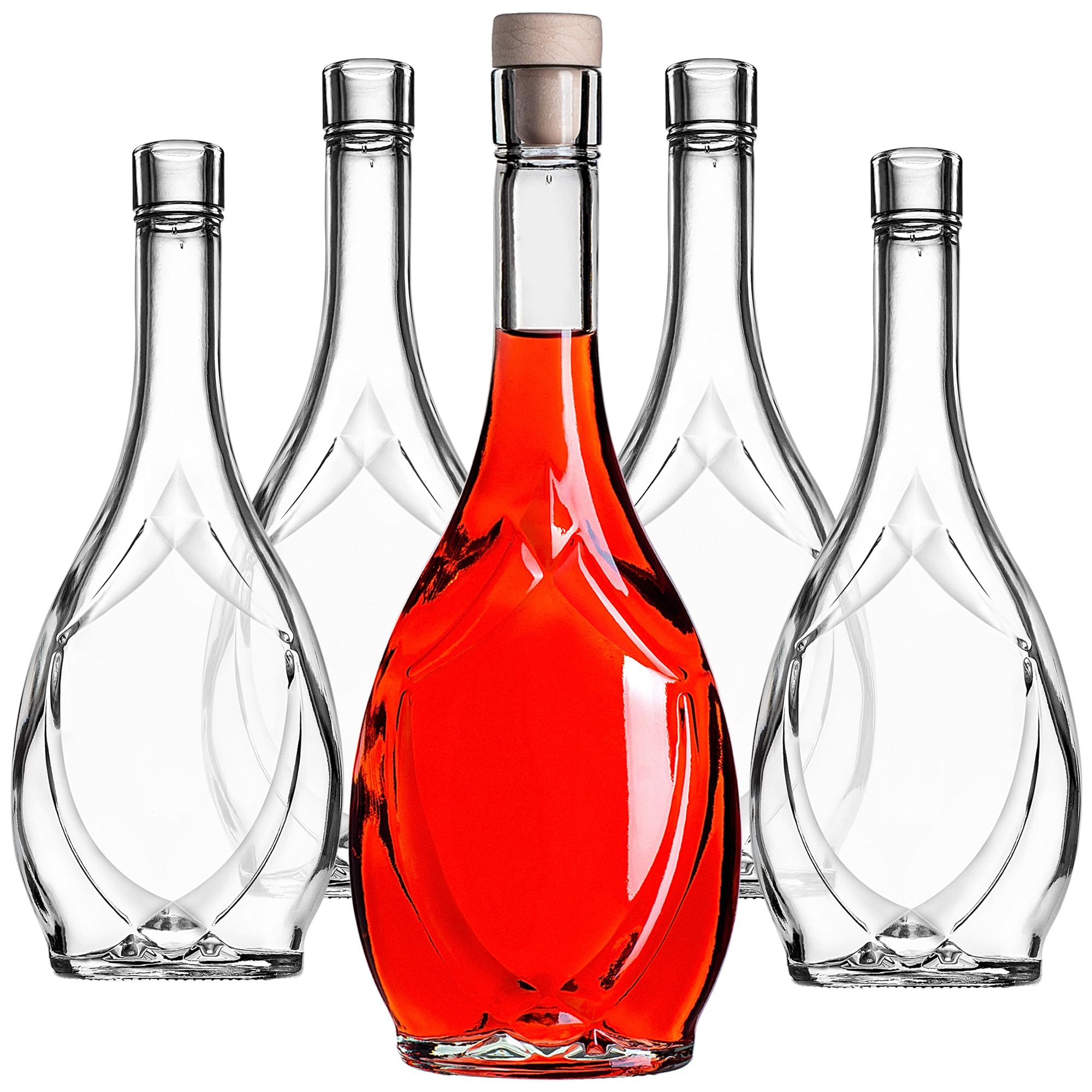Kadax 500Ml Empty Glass Bottles 500 Ml, Pack Of 5, Liqueur Bottles With Corks, Bottles For Filling Liquor, Wine And Schnaps, Decorative Bottles, Glass Wine Bottles