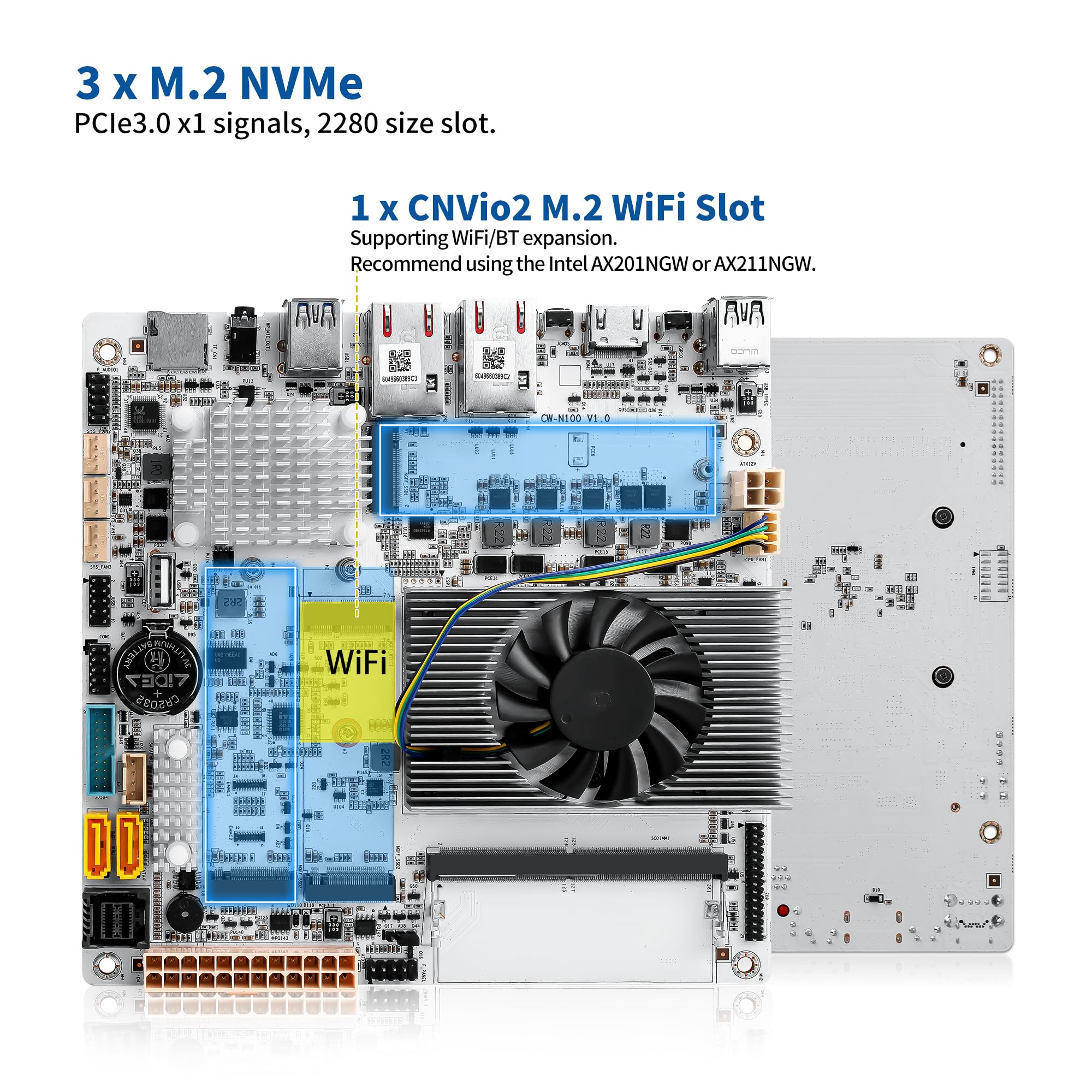 SJRC 6 Bay NAS Motherboard Mini ITX, N150 CPU(N100 Upgraded), White Placa Madre Barebone with Dual 2.5GbE i226-V LAN, 2X M.2 NVMe, 6X SATA3.0, DDR5, PCIe 3.0 x4, TF (No RAM/SSD)