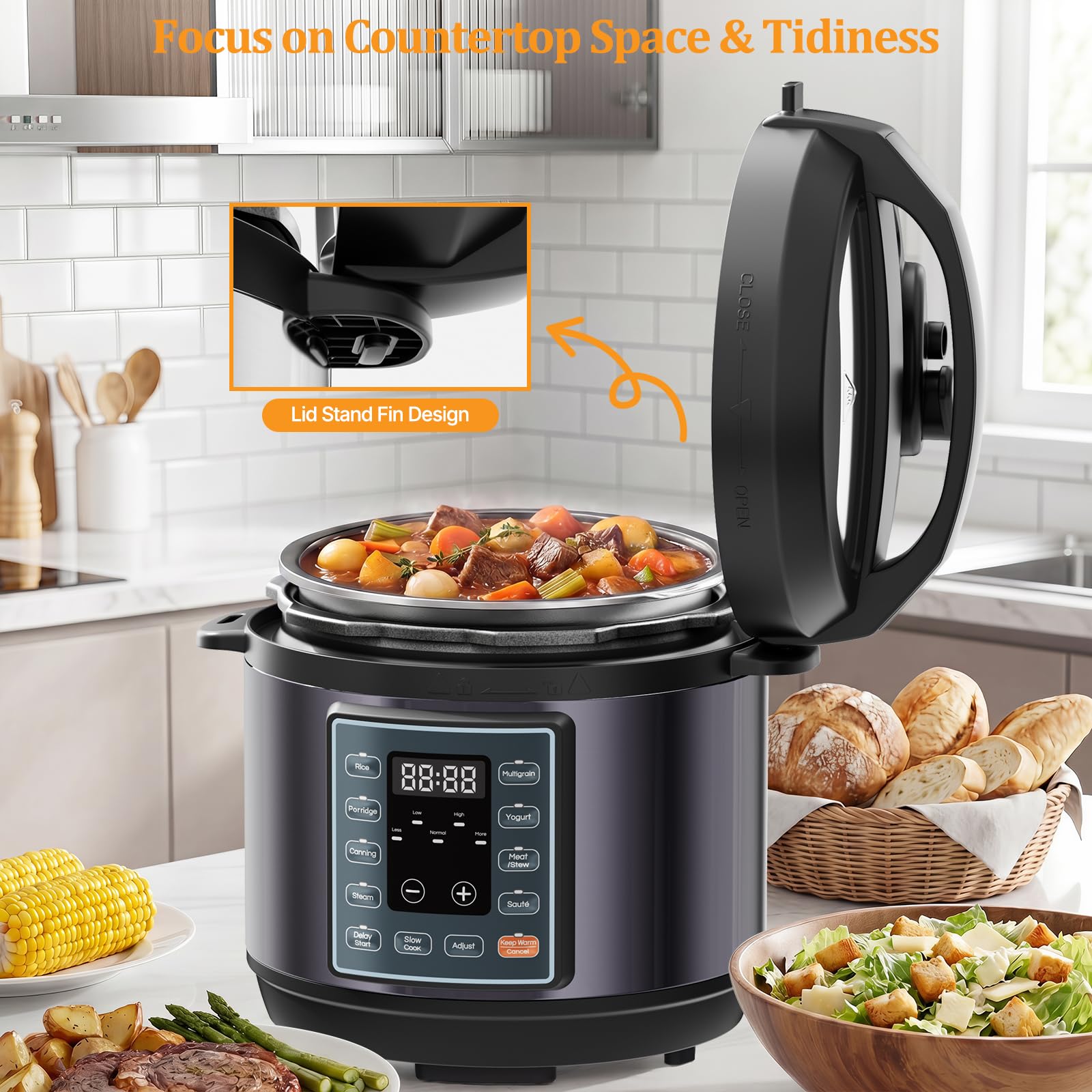 NEWBULIG Olla a presión eléctrica 10 en 1, 3 cuartos de horno, multicocina para arroz, estofado y vapor, pequeña olla programable programable de acero inoxidable con función de cocción lenta y bandeja