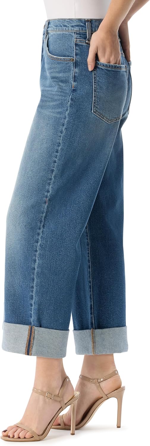 Jessica Simpson Womens Valentine Roll Cuff Wide Leg Boyfriend Ankle-to-Jean Standard - Image 4