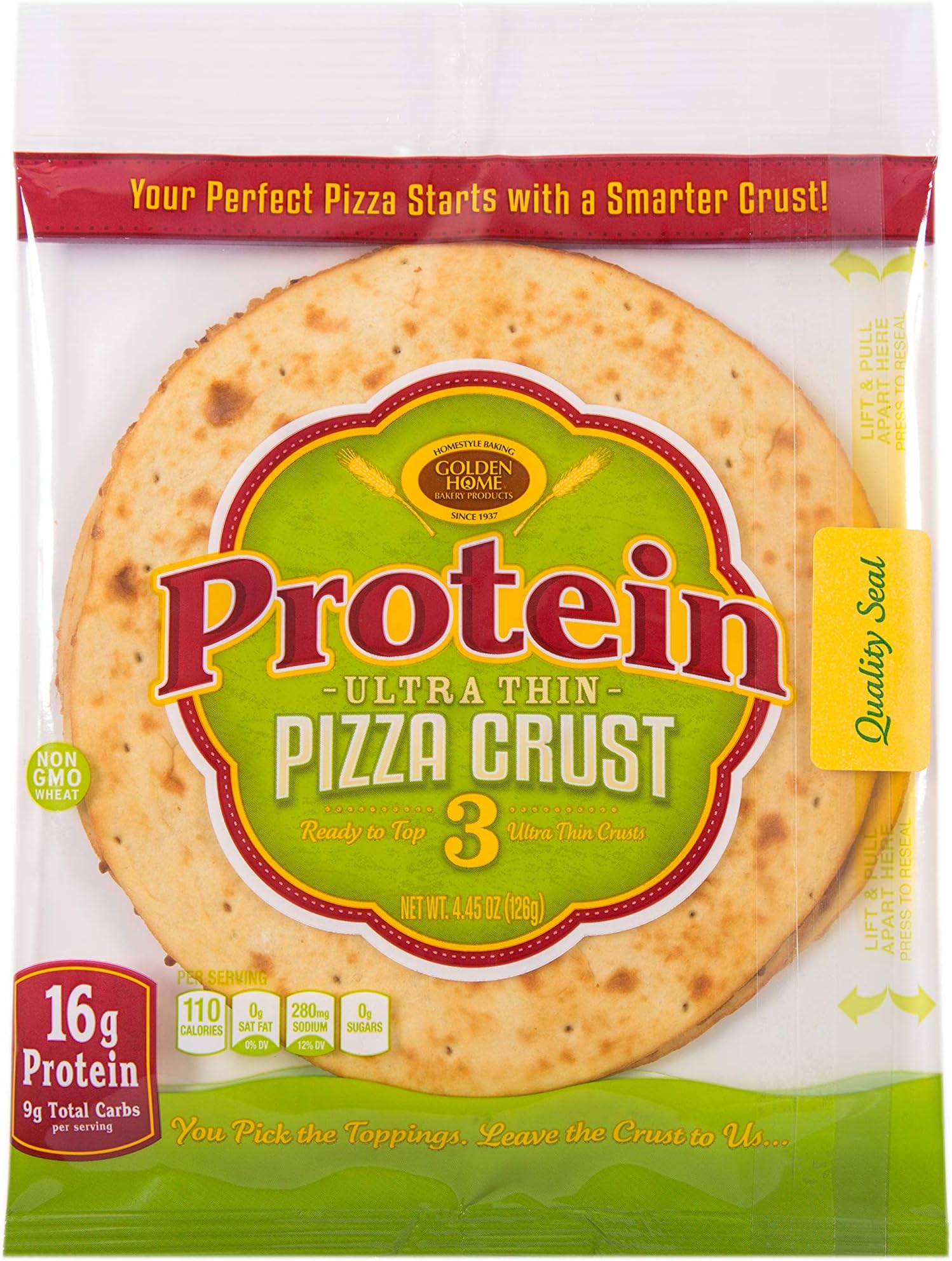 Golden HomeBakery Products Protein Ultra Thin Pizza Crust, 7" (3 Pack)