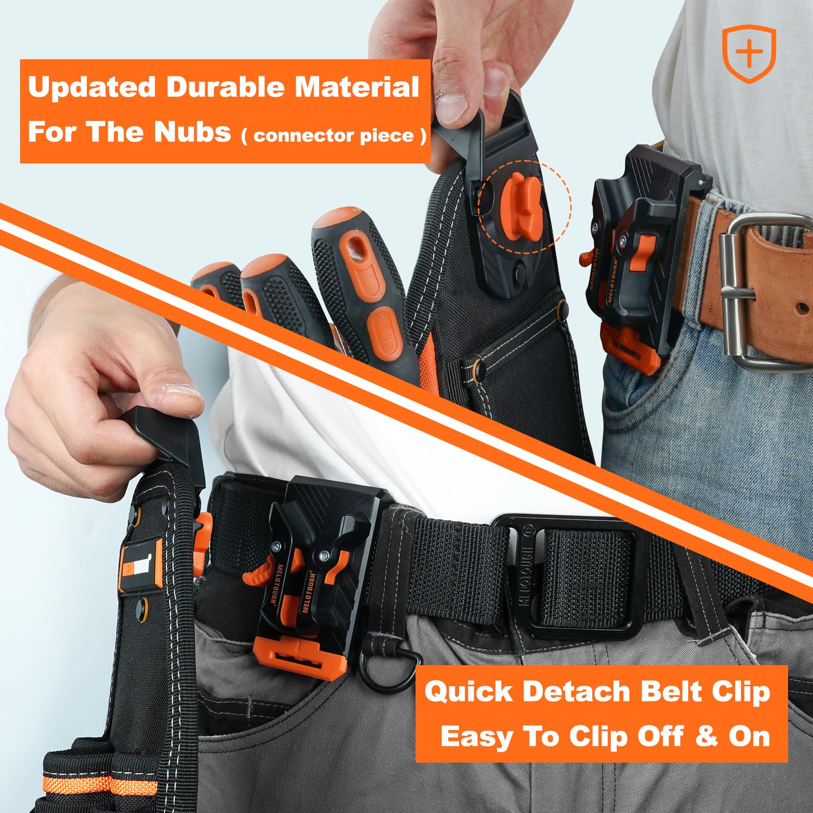 MELOTOUGH Small Electrician Tool Pouch for Tool Belt with Belt Clip Attachment 9 Pockets Tradesman Tool Bag Pouch with Tape Thong Electrician Tool Holster(Orange - Image 2