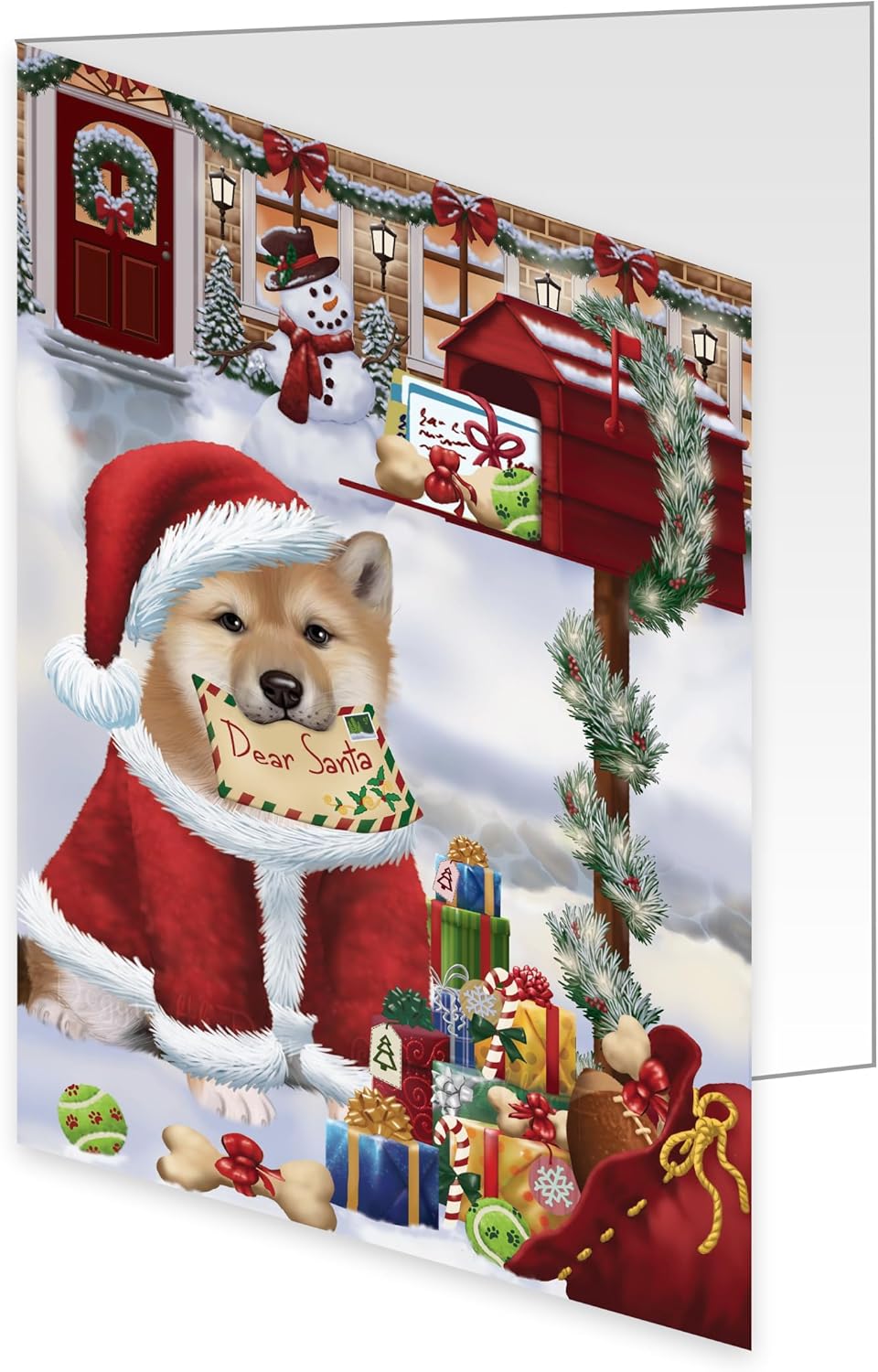 Dear Santa Mailbox Christmas Letter Shiba Inu Dog Greeting Cards - Adorable Pets Invitation Cards with Envelopes - Pet Artwork Christmas Greeting Cards GCD65816 (10 Greeting Cards)