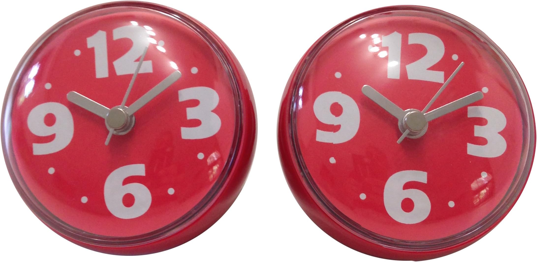 Shower Wall Clocks (Set of 2) - Water Resistant Colorful Fun Childrens Bathroom Accesssories - Red