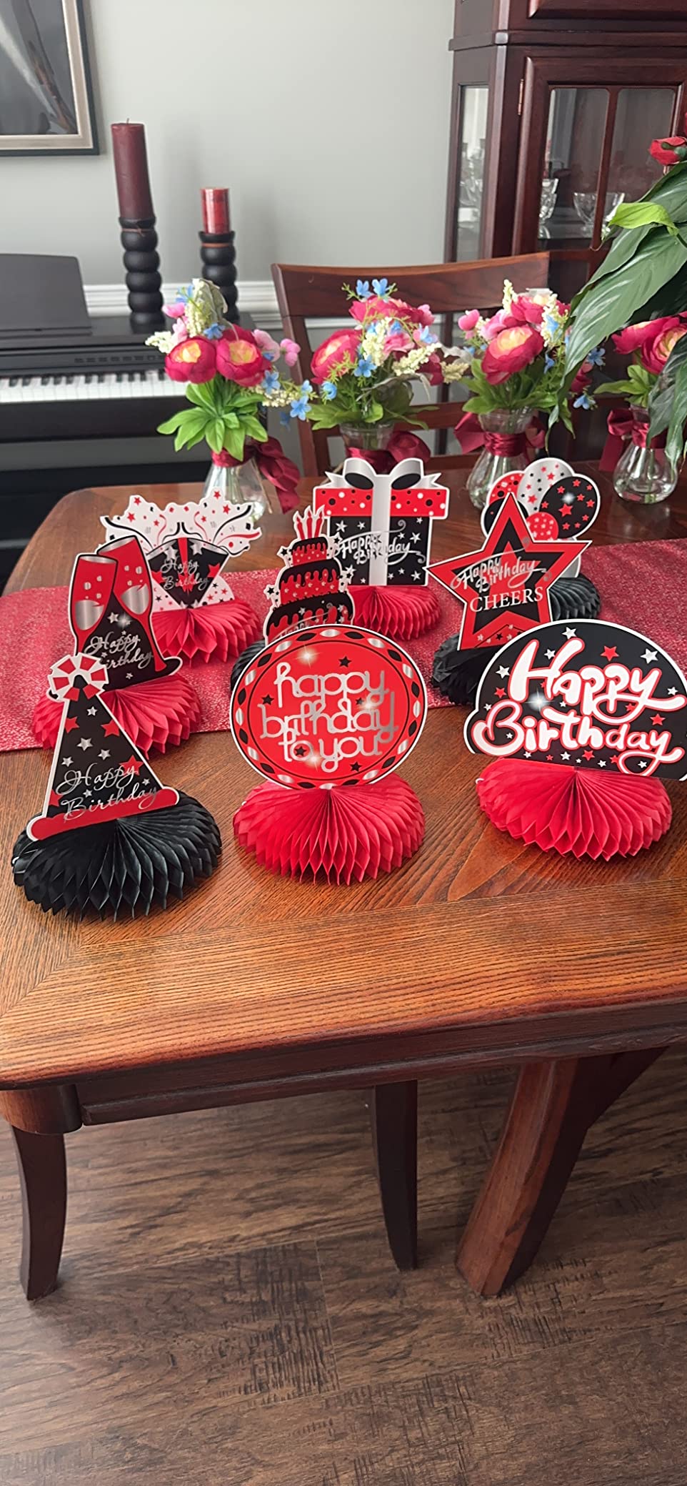 9 Pcs Red and Black Birthday Decorations Table