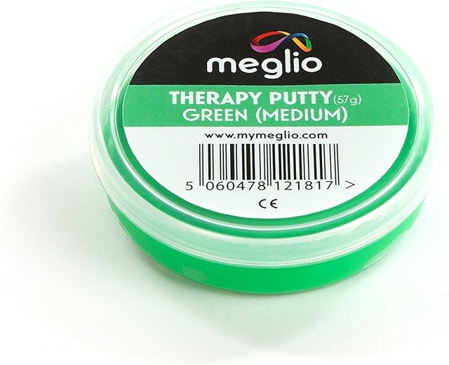 Meglio Therapy Hand Putty 57g - for Hand Exercises Targeting Hand Recovery and Rehabilitation, Strength Training and Stress Relief, Variable Resistive Strength (Green (Medium))