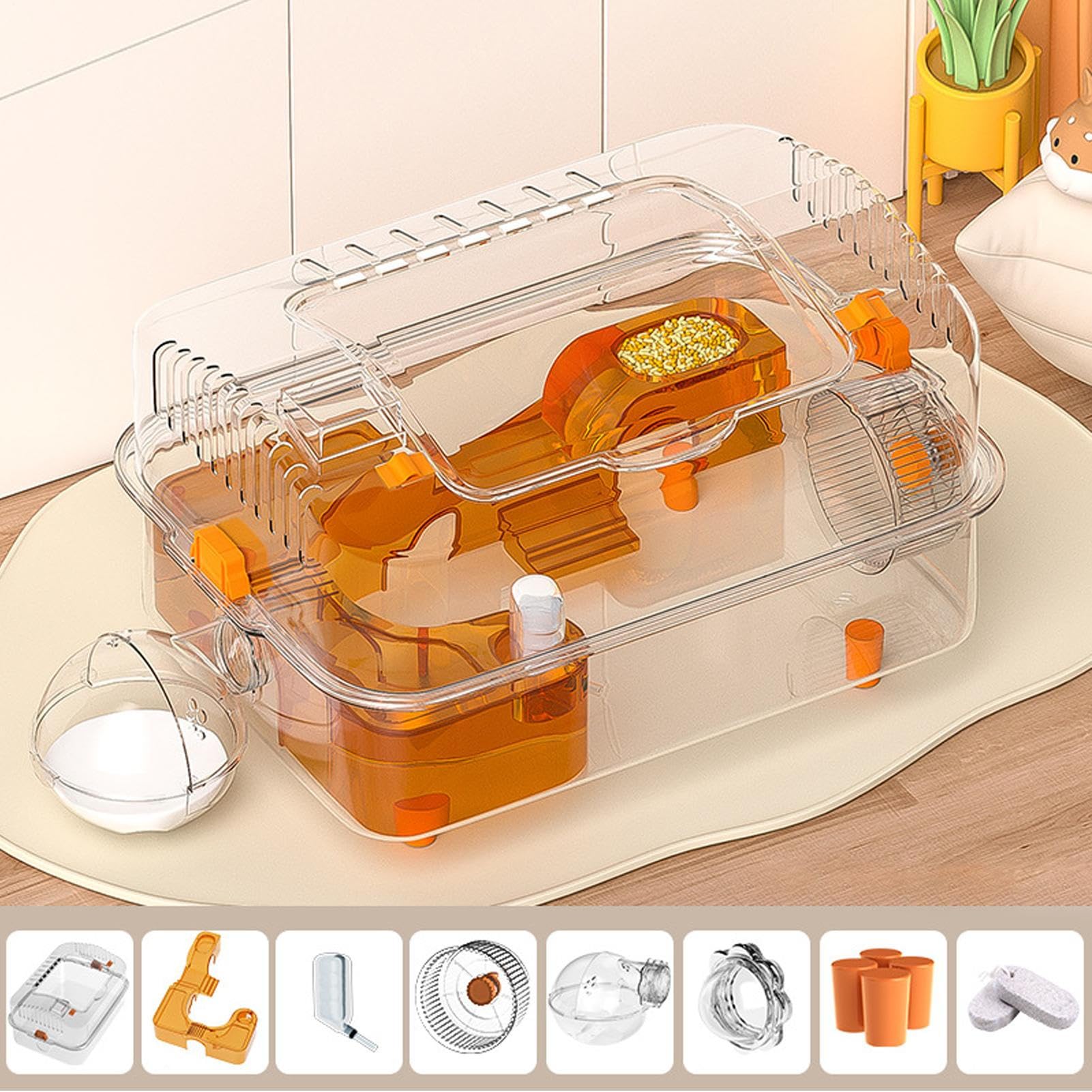 Casetta per Criceti Con Bottiglia d'Acqua e Giocattoli Trasparenti | Box per Lettiera e Habitat per Topi per Criceti Siriani e Nani per Giocare e Allevamento in Casa
