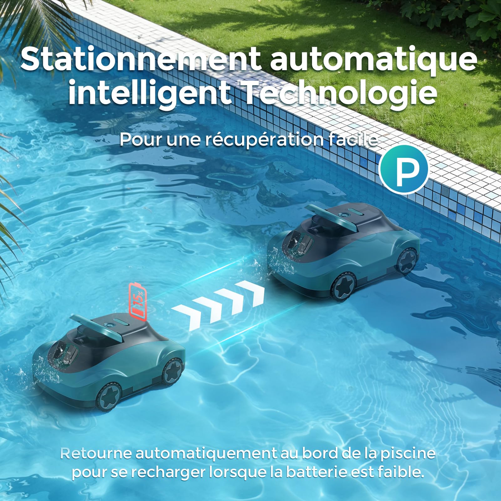 Poolroboter, Kabelloser Poolsauger Akku, Akku Poolroboter Kabellos, 180 Min Laufzeit, Starke Saugkraft, Intelligente Navigation, Ultrafeine Filtration, Auto-Parking, Poolsauger für Aufstellpool 200m²