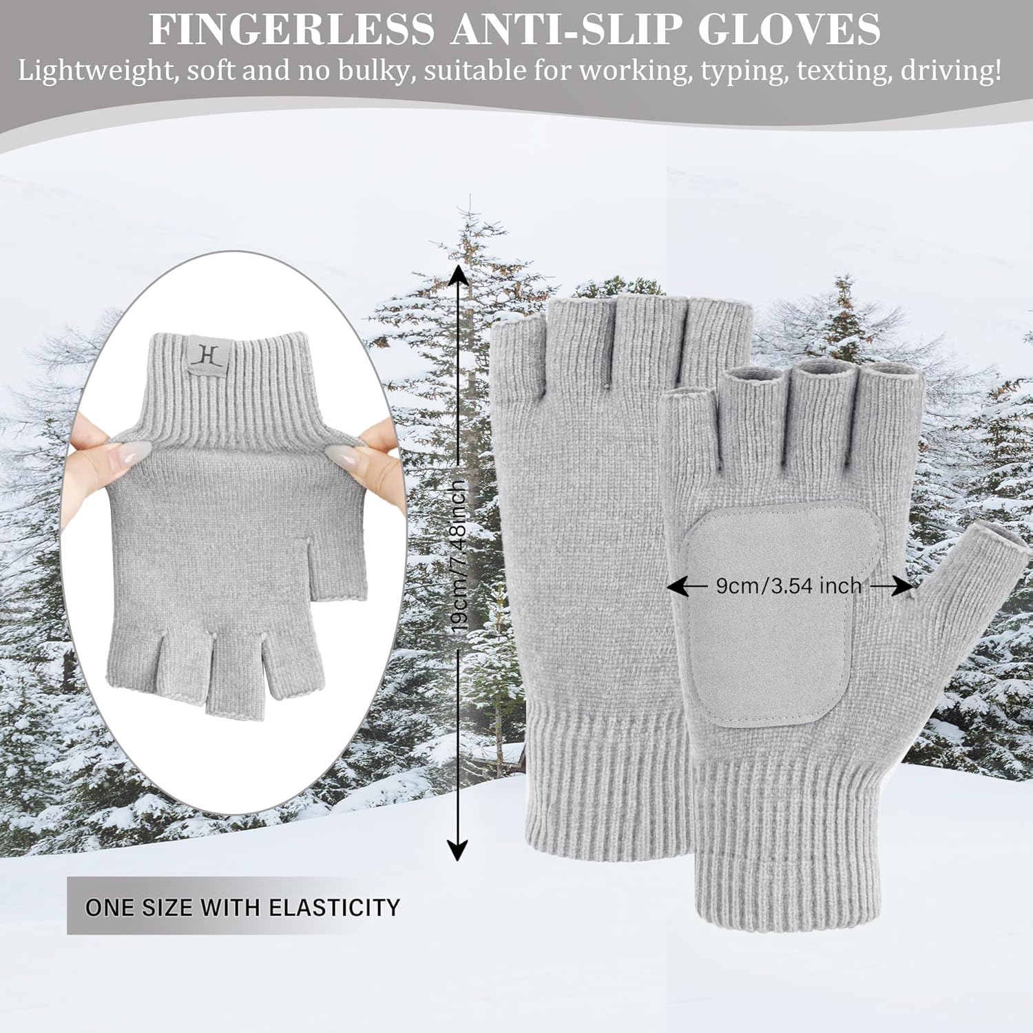 FZ FANTASTIC ZONE Winter Fingerless Gloves for Women Men, Chenille Warm Knit Work Anti-Slip Leather Half Finger Gloves Gifts - Image 4