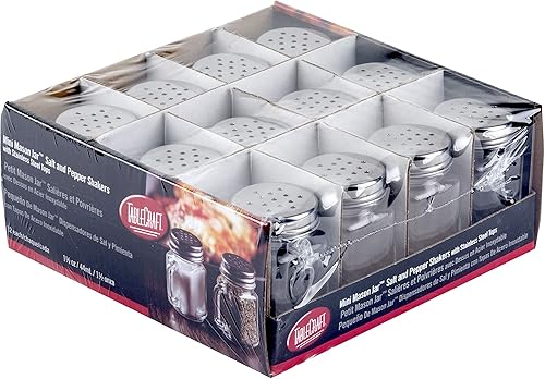 Tablecraft Mini salero y pimentero Mason con parte superior de acero inoxidable, 12 por paquete, 1.5 onzas