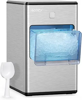 HiCOZY Nugget Ice Makers Countertop, Compact Crushed Ice Maker, Produce Ice in 5 Mins, 55LB Per Day, Self-Cleaning and Automatic Water Refill, Suitable for Home, Office (Black)